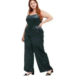 Torrid Emerald Green Velvet Wide Leg Sleeveless Jumpsuit Size 12